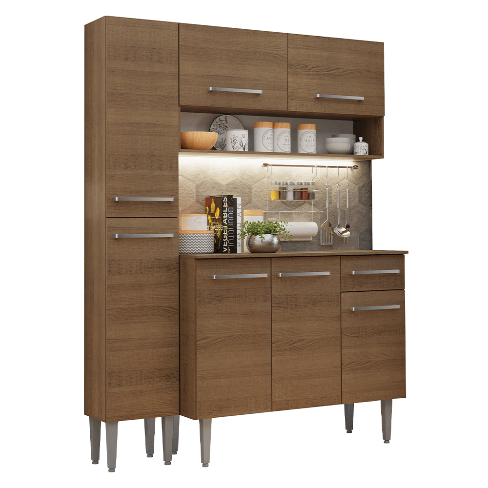 Armário de Cozinha Compacta 137 cm Rustic Emilly Madesa 012 - Rustic