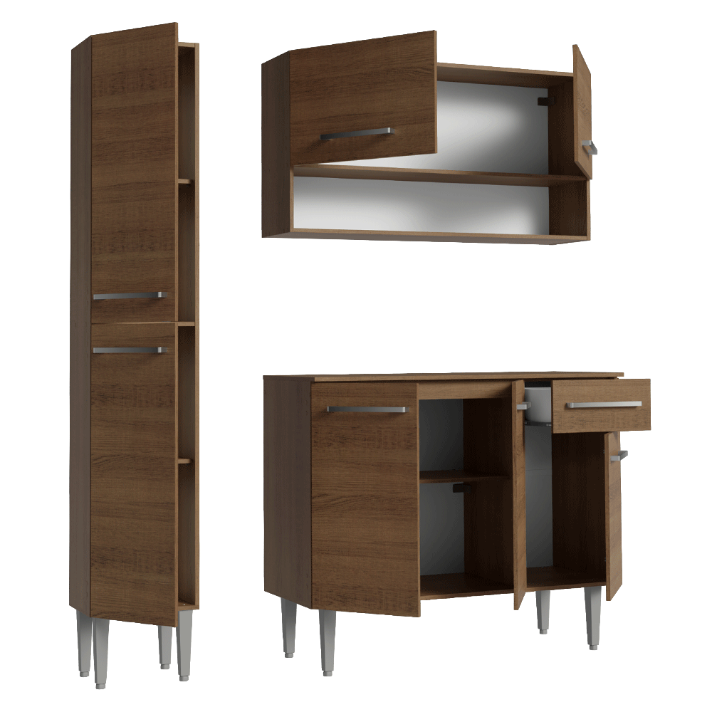 Armário de Cozinha Compacta 137 cm Rustic Emilly Madesa 012