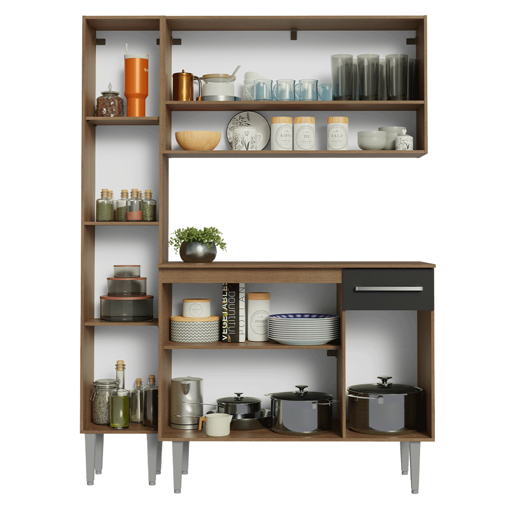 Armário de Cozinha Compacta 137 cm Rustic/Preto Emilly Madesa 011