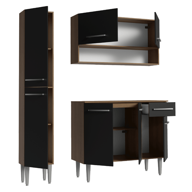 Armário de Cozinha Compacta 137 cm Rustic/Preto Emilly Madesa 011