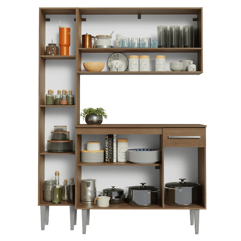 Armário de Cozinha Compacta 137 cm Rustic/Cinza Emilly Madesa 011