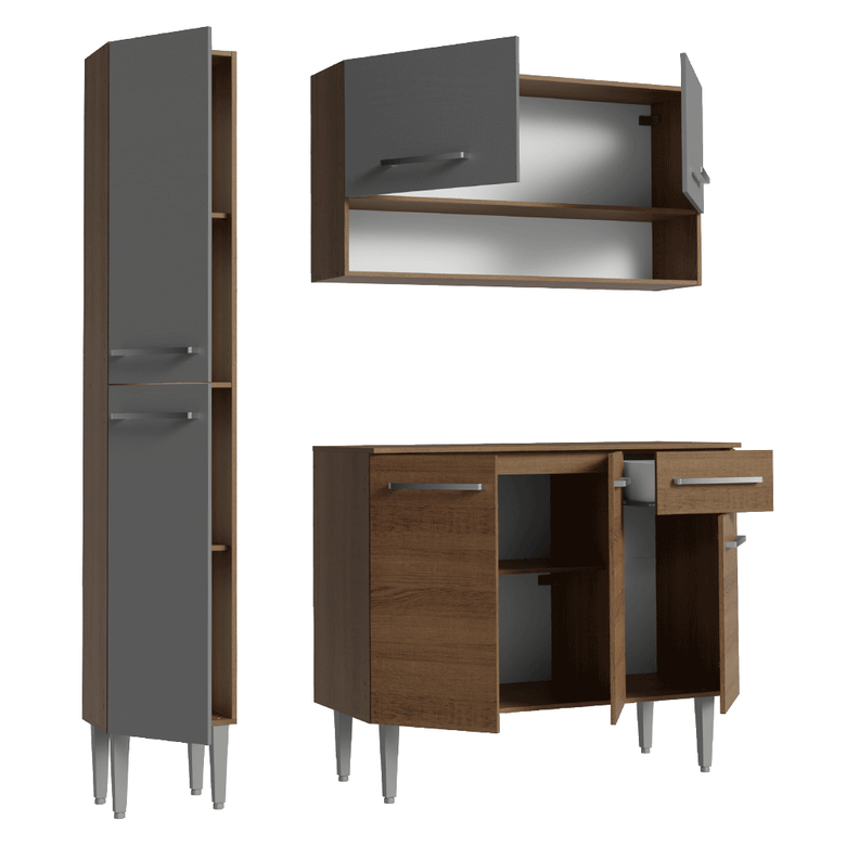 Armário de Cozinha Compacta 137 cm Rustic/Cinza Emilly Madesa 011