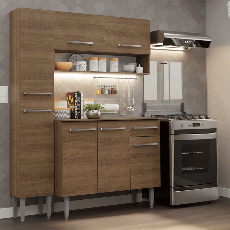 Armário de Cozinha Compacta 137 cm Rustic Emilly Madesa 011