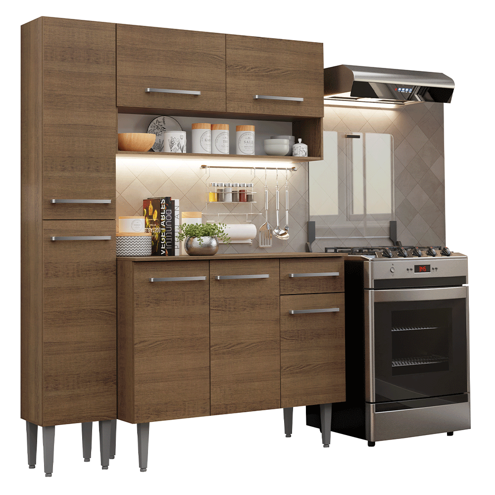 Armário de Cozinha Compacta 137 cm Rustic Emilly Madesa 011 - Rustic