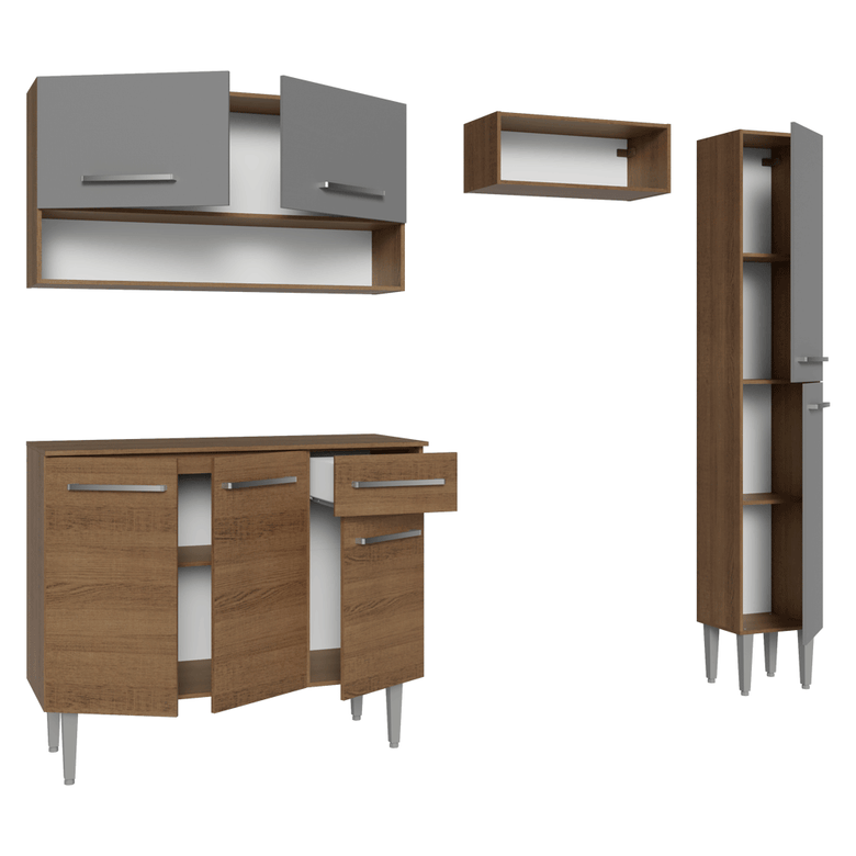 Armário de Cozinha Completa 197 cm Rustic/Cinza Emilly Madesa 01