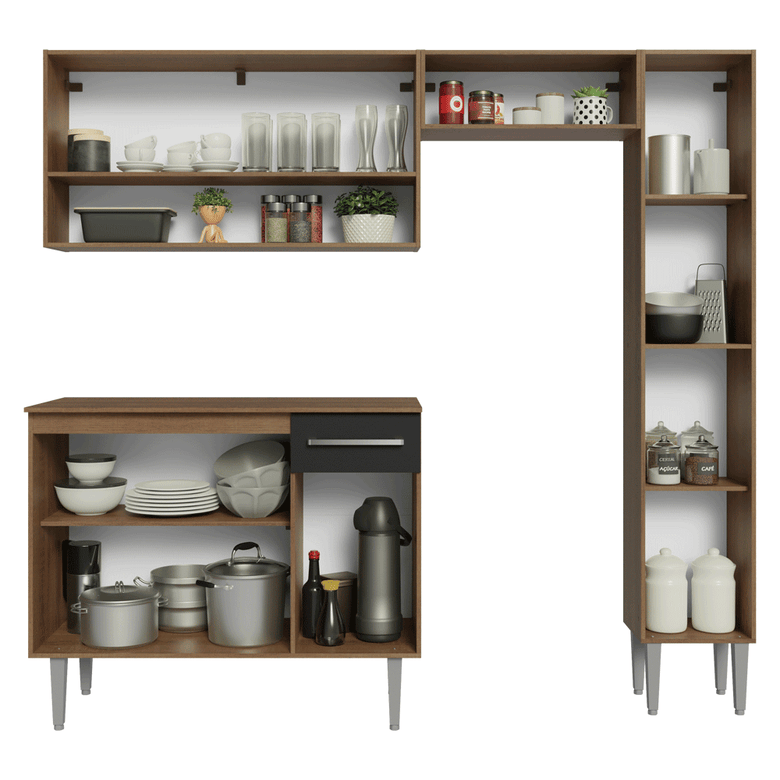 Armário de Cozinha Completa 197 cm Rustic/Preto Emilly Madesa 01