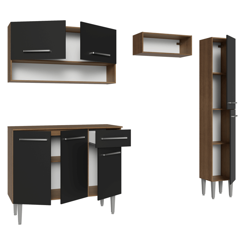Armário de Cozinha Completa 197 cm Rustic/Preto Emilly Madesa 01