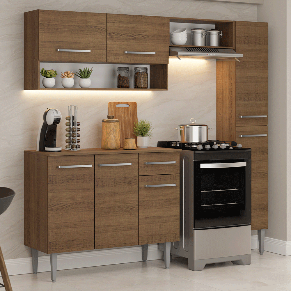 Armário de Cozinha Completa 197 cm Rustic Emilly Madesa 01 - Rustic