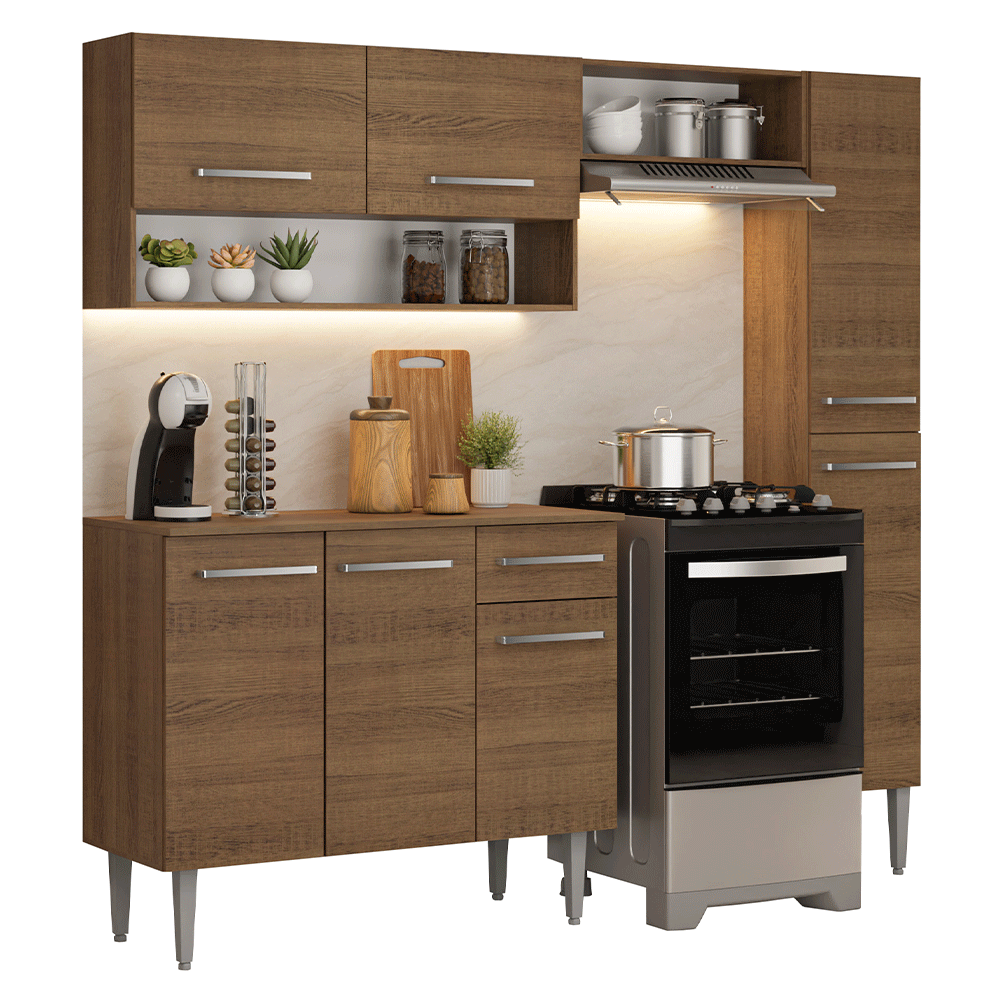 Armário de Cozinha Completa 197 cm Rustic Emilly Madesa 01 - Rustic
