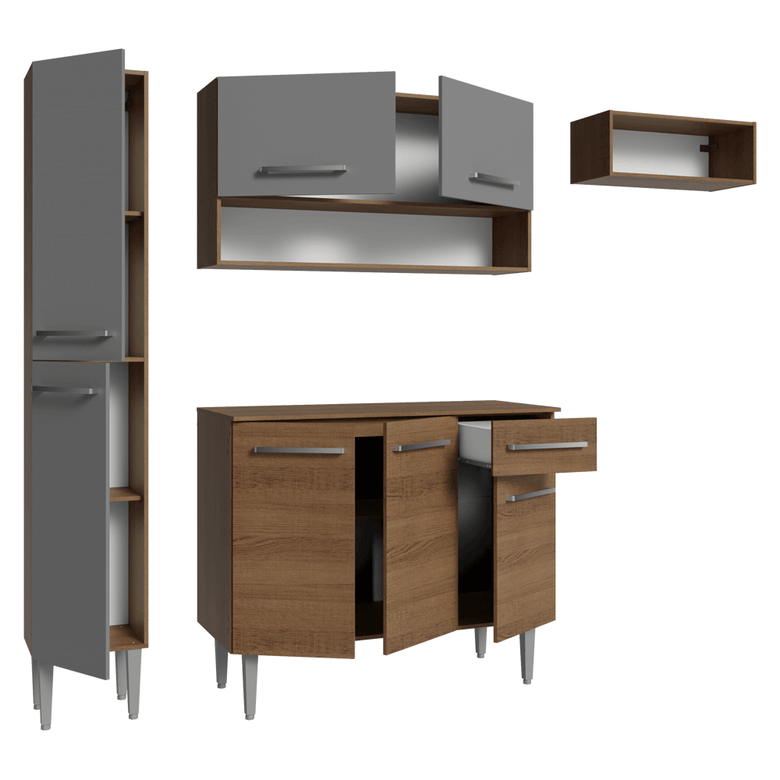 Armário de Cozinha Completa 197 cm Rustic/Cinza Emilly Madesa 02