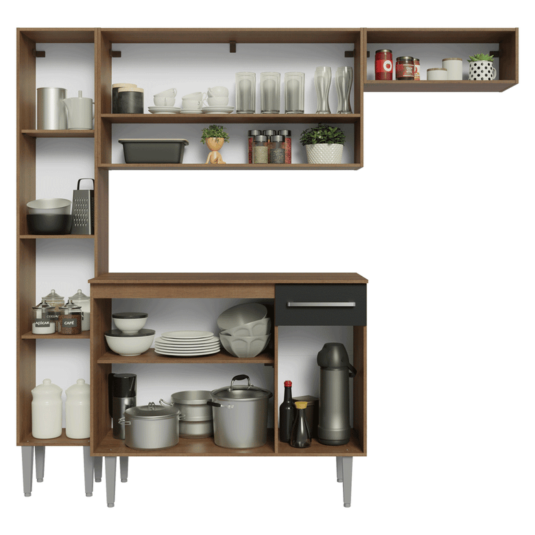 Armário de Cozinha Completa 197 cm Rustic/Preto Emilly Madesa 02