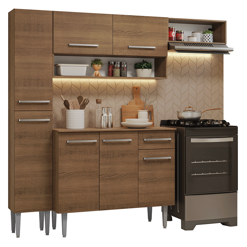 Armário de Cozinha Completa 197 cm Rustic Emilly Madesa 02 - Rustic
