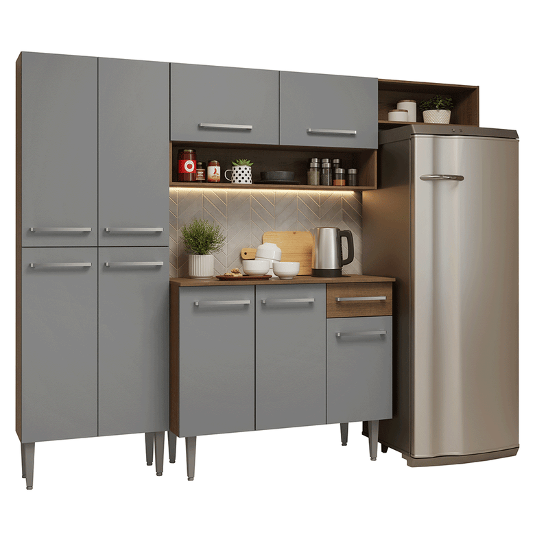 Armário de Cozinha Completa 229cm Rustic/Cinza Emilly Madesa 016
