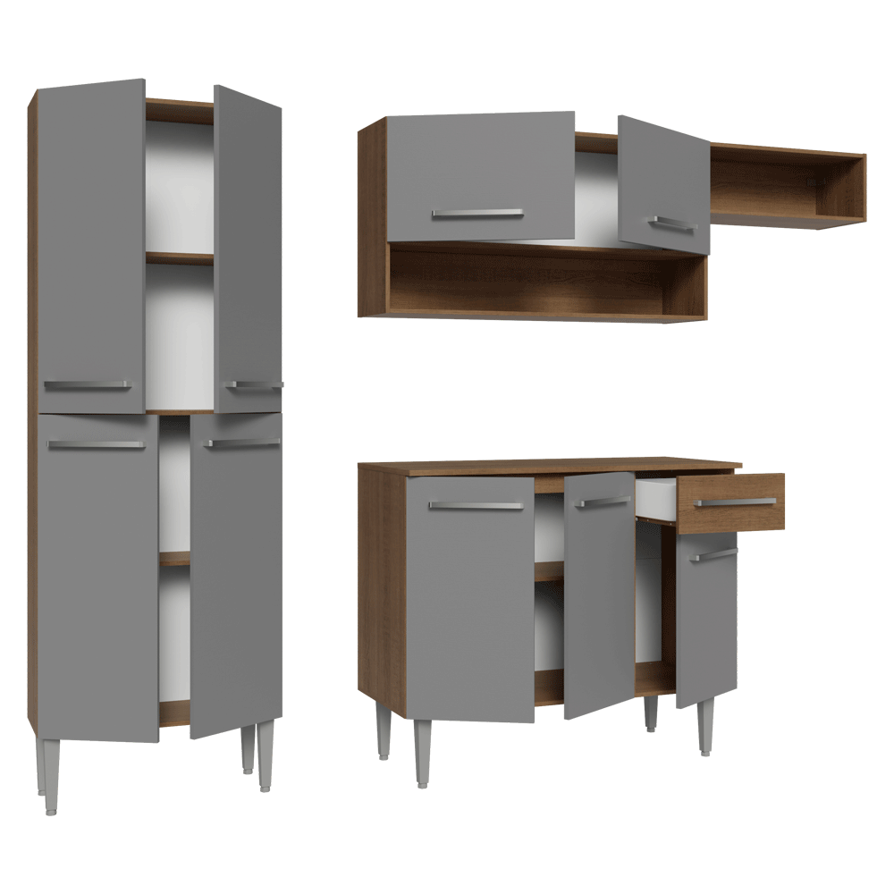 Armário de Cozinha Completa 229cm Rustic/Cinza Emilly Madesa 016