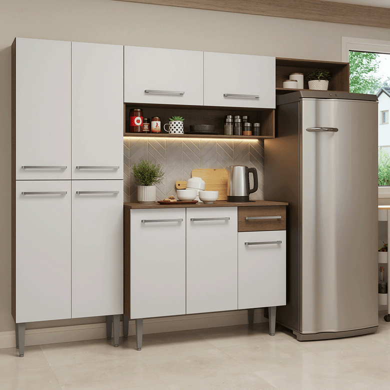 Armário de Cozinha Completa 229cm Rustic/Branco Emilly Madesa 016