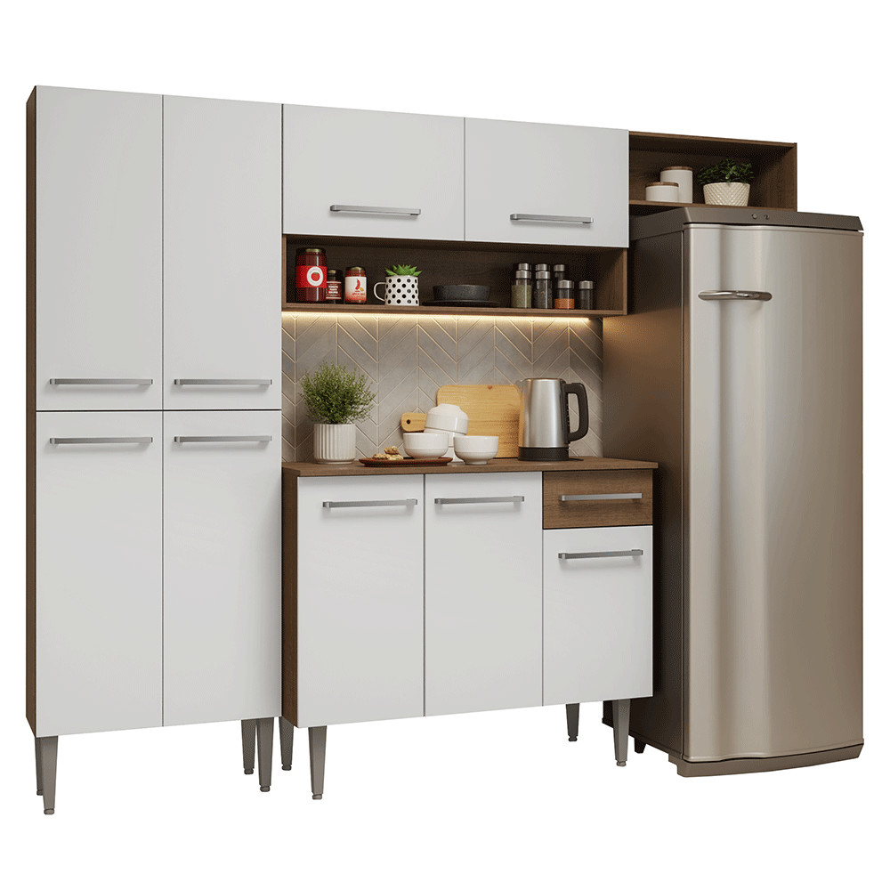 Armário de Cozinha Completa 229cm Rustic/Branco Emilly Madesa 016 - Rustic/Branco