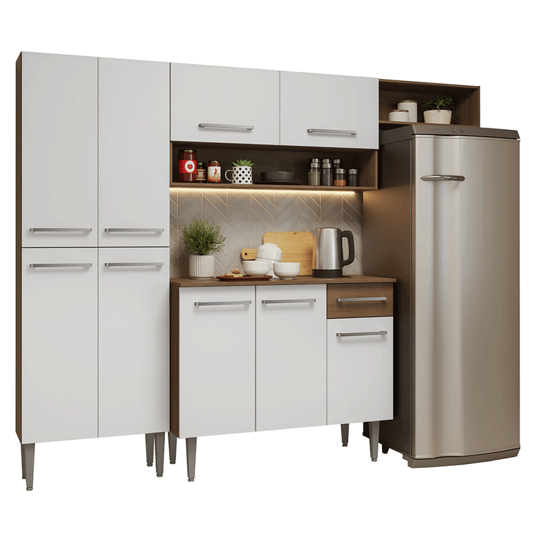 Armário de Cozinha Completa 229cm Rustic/Branco Emilly Madesa 016