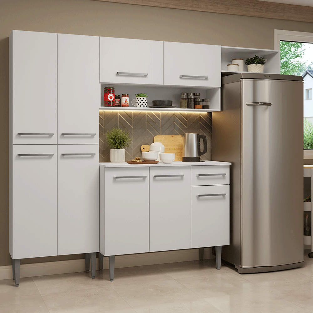 Armário de Cozinha Completa 229cm Branco Emilly Madesa 016 - Branco
