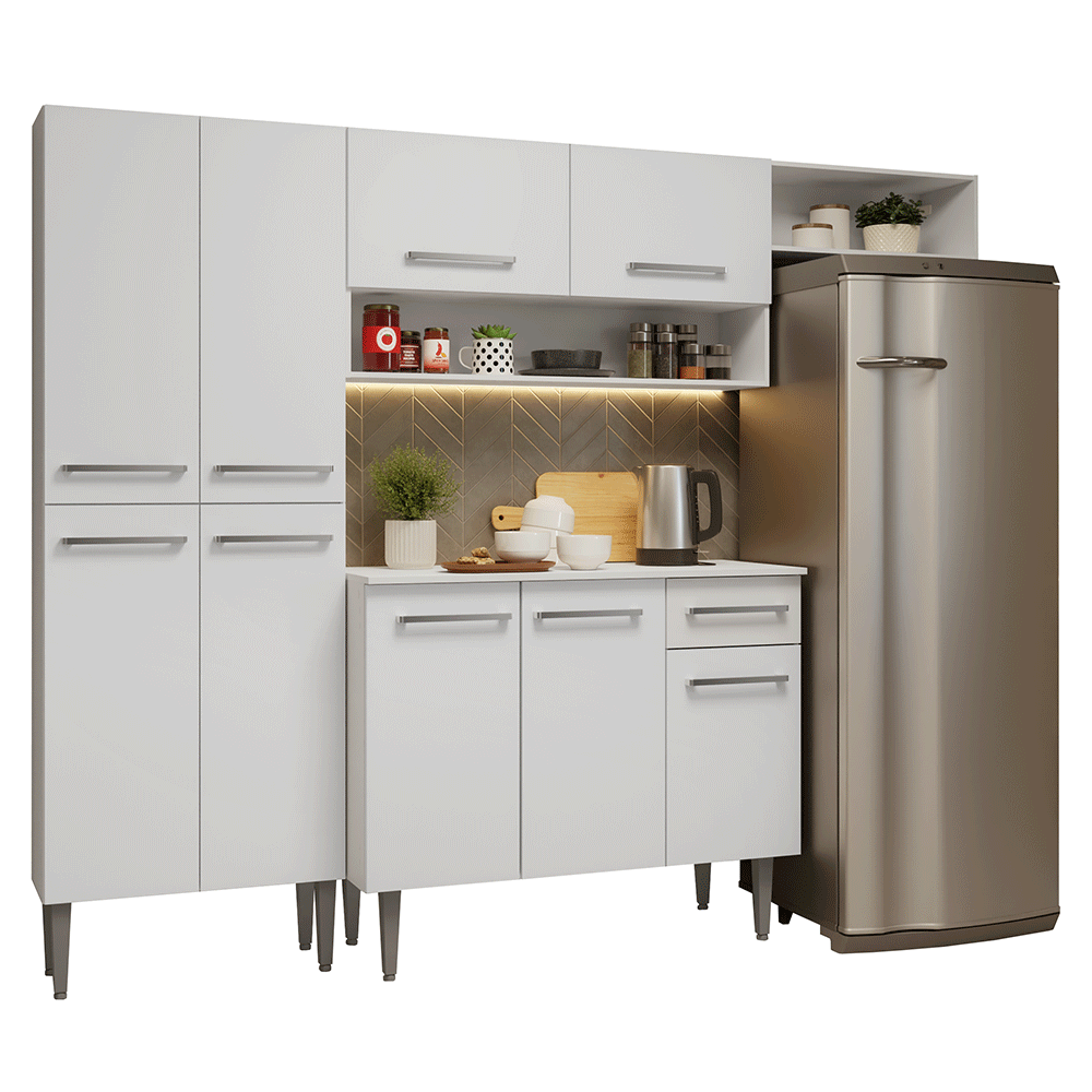 Armário de Cozinha Completa 229cm Branco Emilly Madesa 016 - Branco
