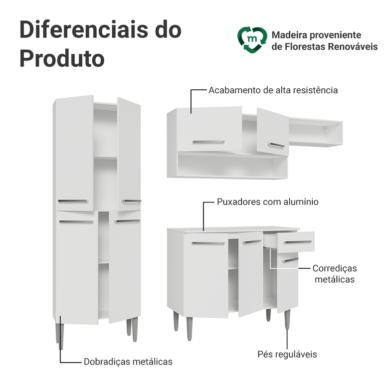 Armário de Cozinha Completa 229cm Branco Emilly Madesa 016