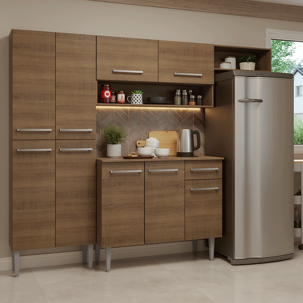 Armário de Cozinha Completa 229cm Rustic Emilly Madesa 016 - Rustic