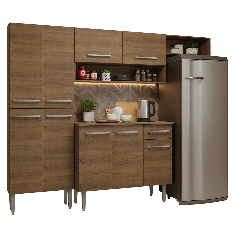 Armário de Cozinha Completa 229cm Rustic Emilly Madesa 016 - Rustic