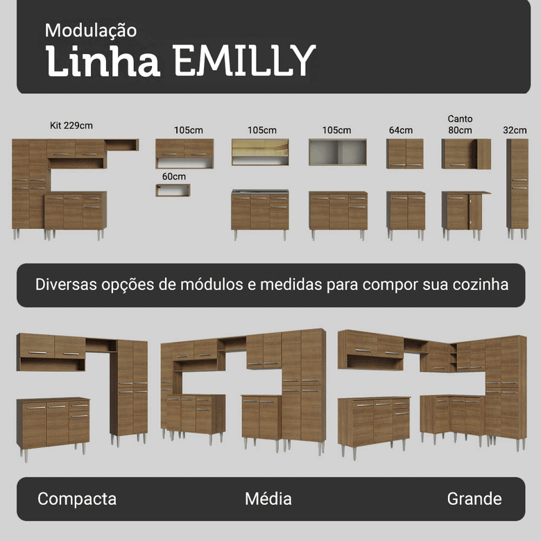 Armário de Cozinha Completa 229cm Rustic Emilly Madesa 016