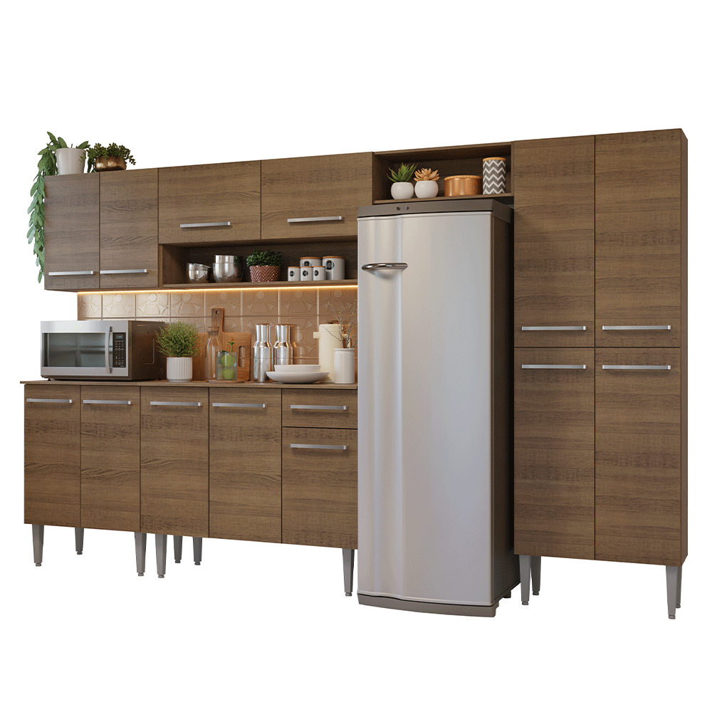 Armário de Cozinha Completa 293cm Rustic Emilly Madesa 011 - Rustic