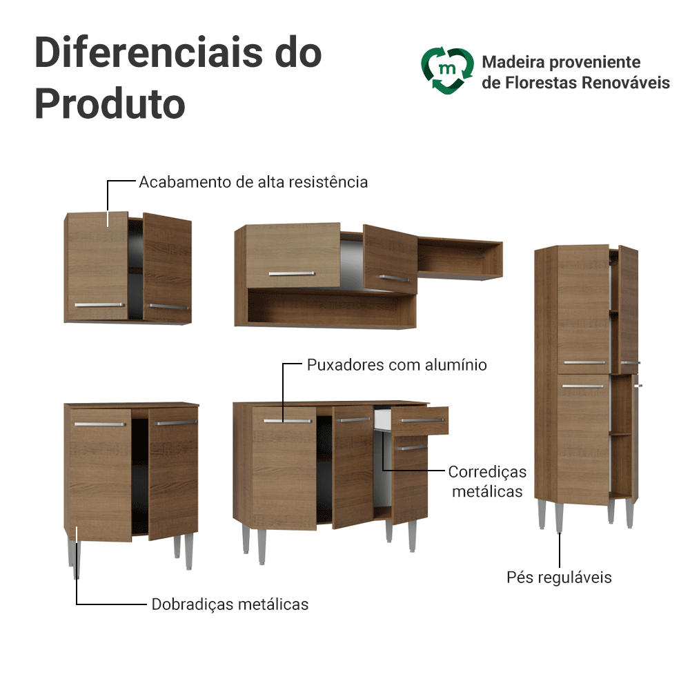Armário de Cozinha Completa 293cm Rustic Emilly Madesa 011