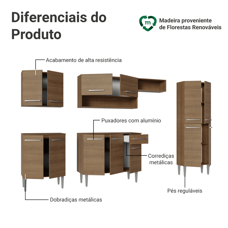 Armário de Cozinha Completa 293cm Rustic Emilly Madesa 011