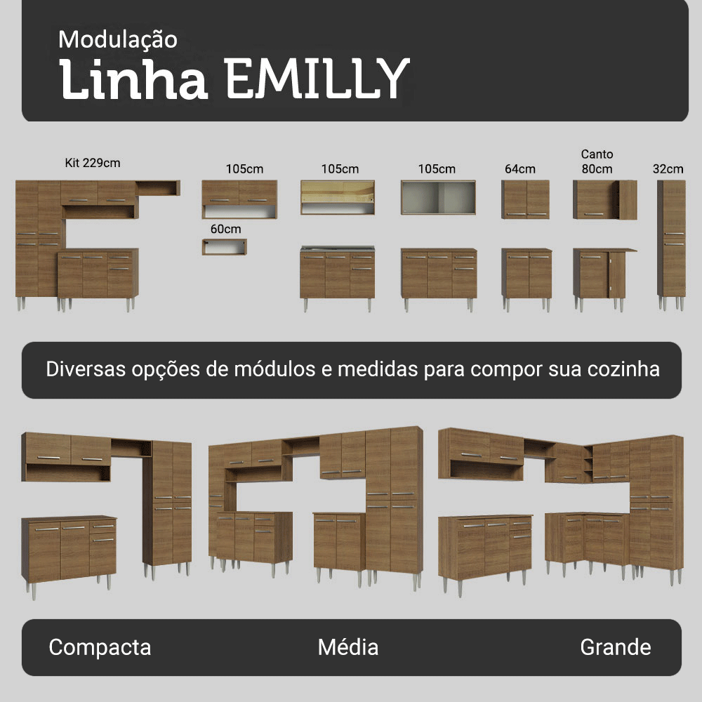 Armário de Cozinha Completa 293cm Rustic Emilly Madesa 011