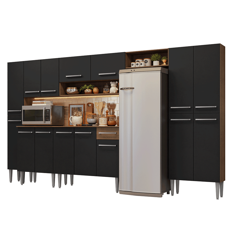 Armário de Cozinha Completa 325cm Rustic/Preto Emilly Madesa 07