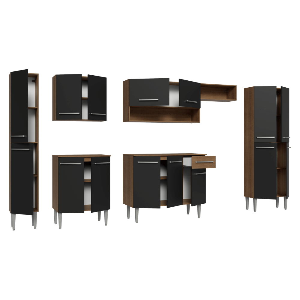 Armário de Cozinha Completa 325cm Rustic/Preto Emilly Madesa 07