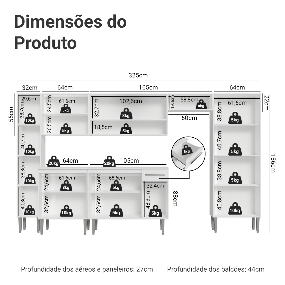 Armário de Cozinha Completa 325cm Branco Emilly Madesa 07