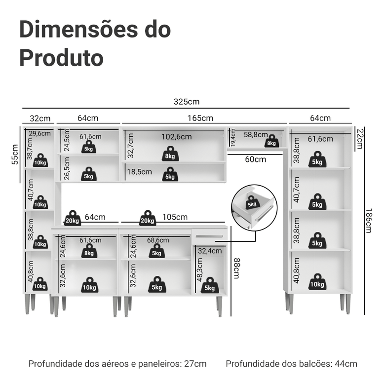 Armário de Cozinha Completa 325cm Branco Emilly Madesa 07