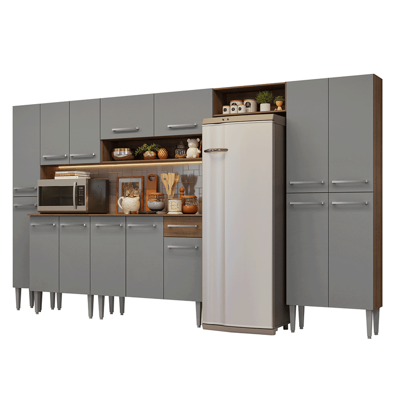 Armário de Cozinha Completa 325cm Rustic/Cinza Emilly Madesa 07