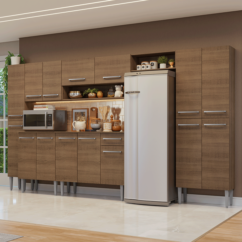 Armário de Cozinha Completa 325cm Rustic Emilly Madesa 07 - Rustic