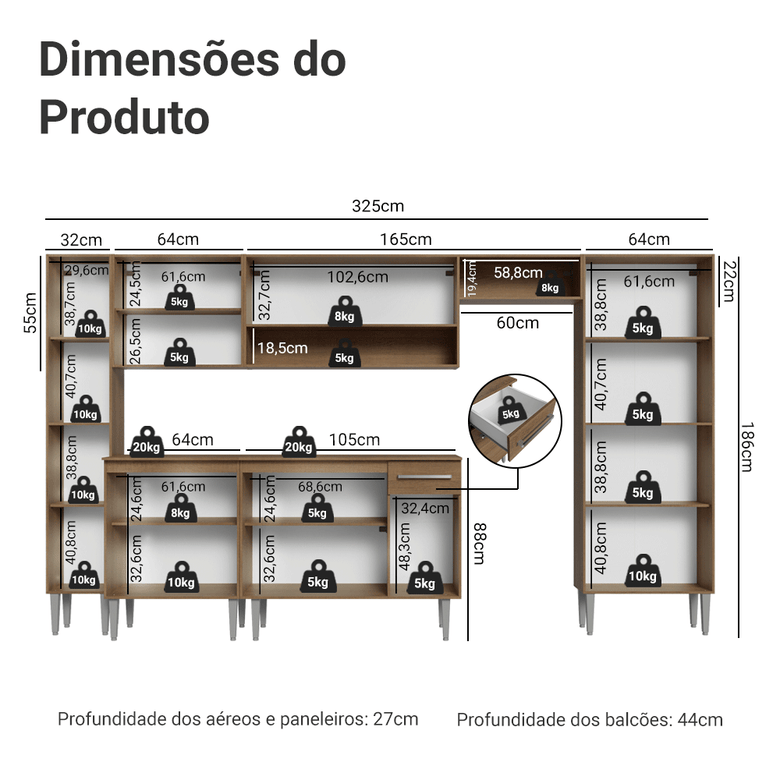 Armário de Cozinha Completa 325cm Rustic Emilly Madesa 07