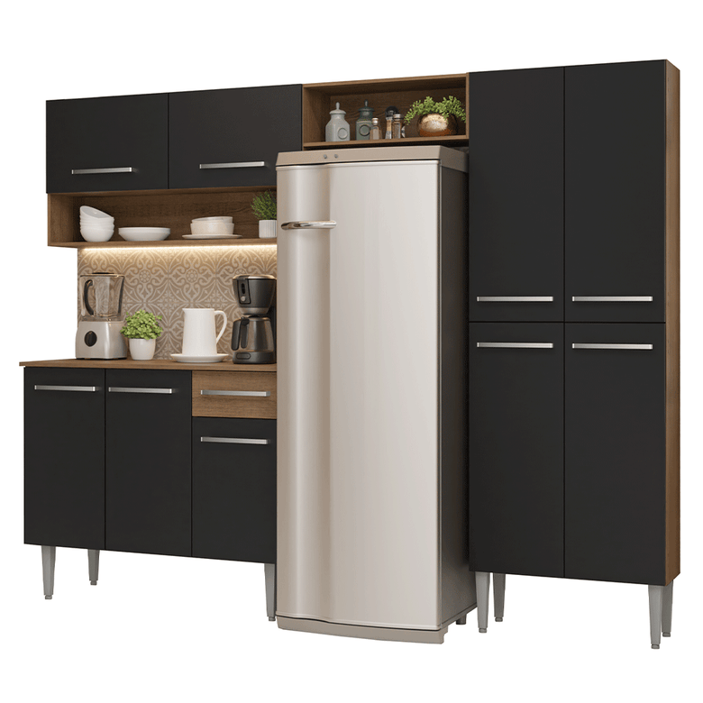 Armário de Cozinha Completa 229cm Rustic/Preto Emilly Madesa 017