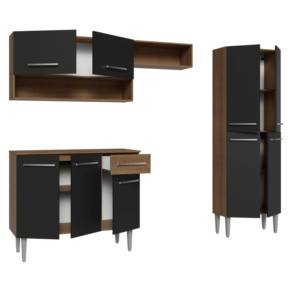 Armário de Cozinha Completa 229cm Rustic/Preto Emilly Madesa 017