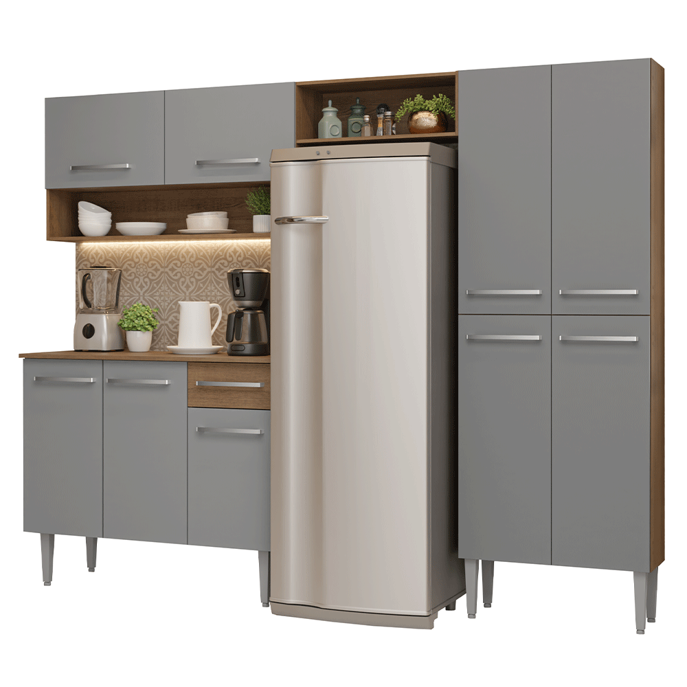 Armário de Cozinha Completa 229cm Rustic/Cinza Emilly Madesa 017 - Rustic/Cinza