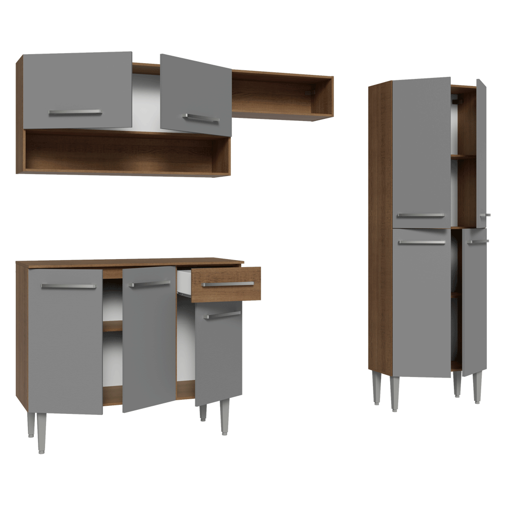 Armário de Cozinha Completa 229cm Rustic/Cinza Emilly Madesa 017