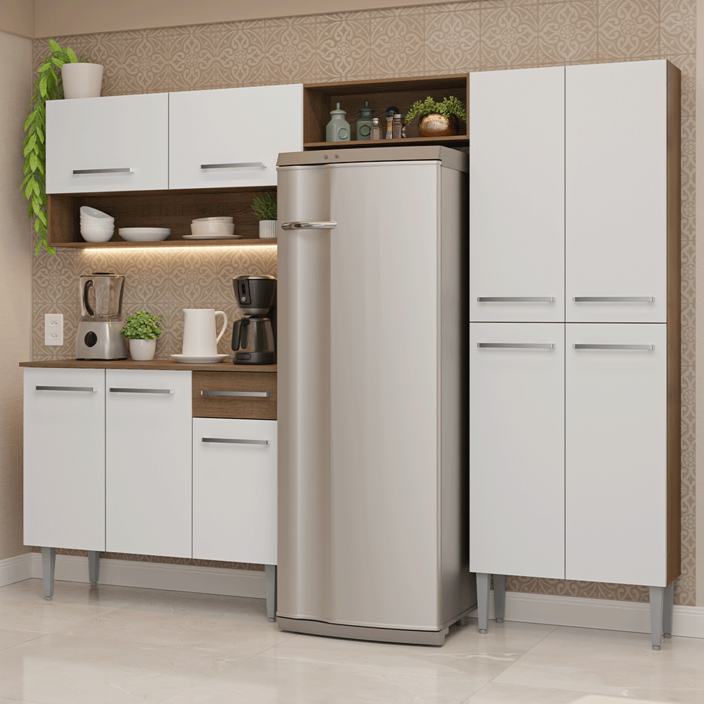 Armário de Cozinha Completa 229cm Rustic/Branco Emilly Madesa 017 - Rustic/Branco