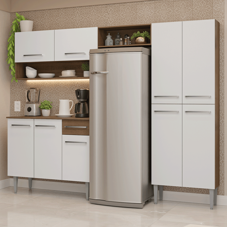 Armário de Cozinha Completa 229cm Rustic/Branco Emilly Madesa 017