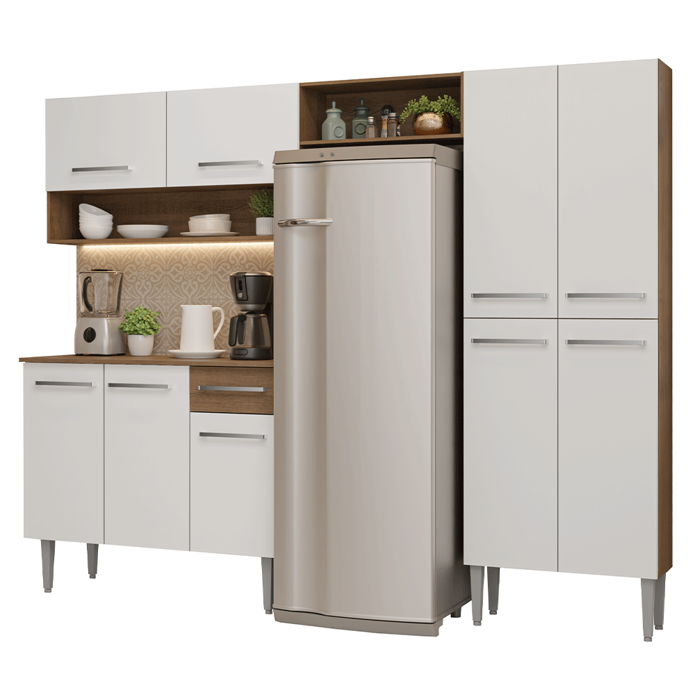 Armário de Cozinha Completa 229cm Rustic/Branco Emilly Madesa 017 - Rustic/Branco