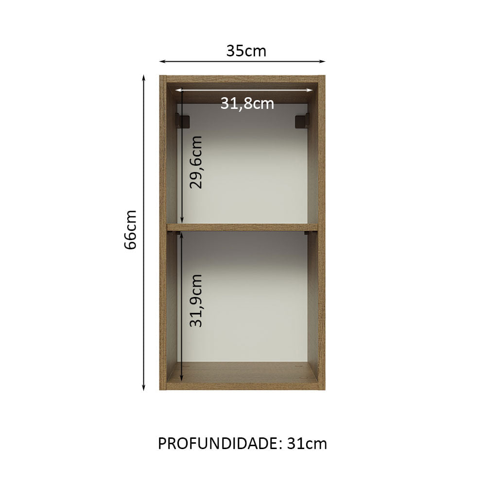 Armário Aéreo Madesa Glamy 35 cm 1 Porta Rustic/Branco