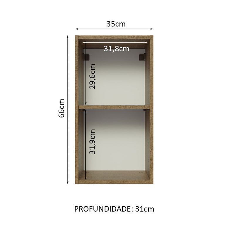 Armário Aéreo Madesa Glamy 35 cm 1 Porta Rustic/Branco