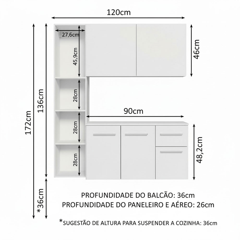 Armário de Cozinha Compacta 120cm Branco Easy Madesa