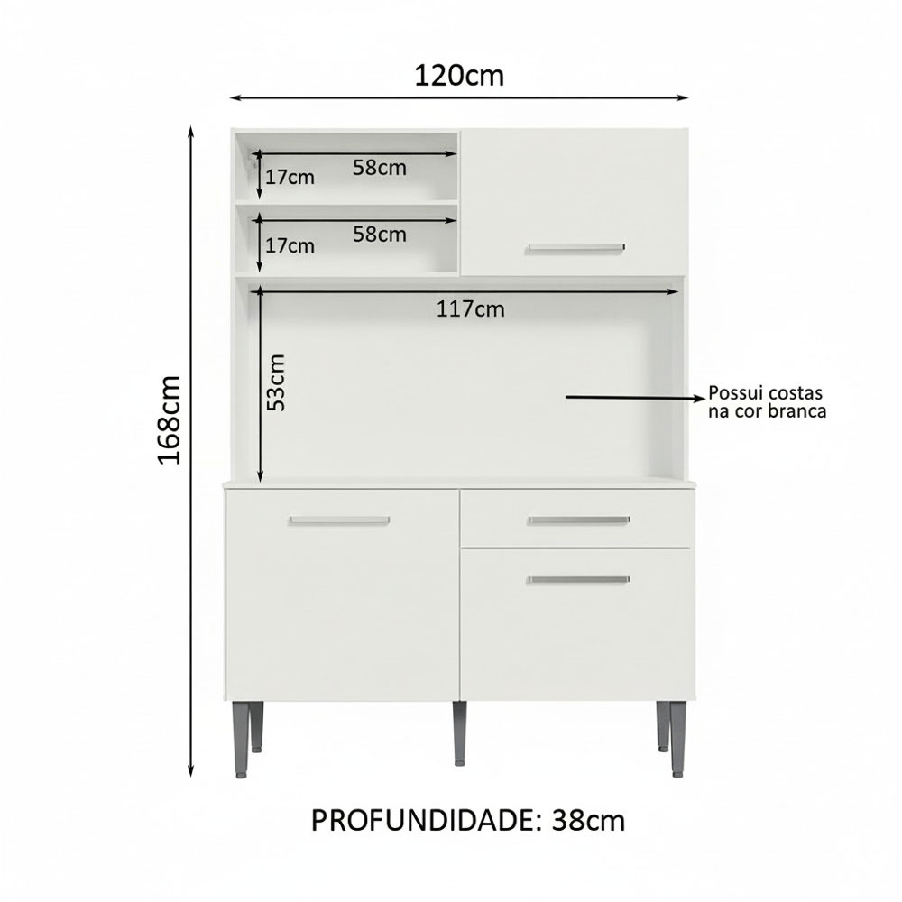 Armário de Cozinha Compacta 120cm Branco Life Madesa