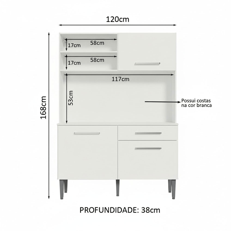 Armário de Cozinha Compacta 120cm Branco Life Madesa